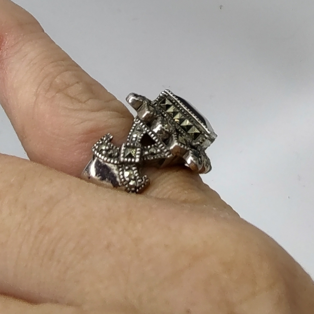 Judith Jack Sterling Silver Marcasite Black Onyx Ring! - Picture 4 of 14